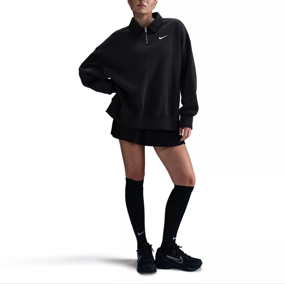Nike Sportswear Phoenix Fleece Black 1/2 Zip Polo Sweatshirt NWT Sporty Feminine